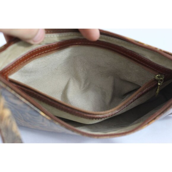 Brahmin Embossed Leather Shoulder Bag Brown Gold Vintage Small Purse - Picture 13 of 16